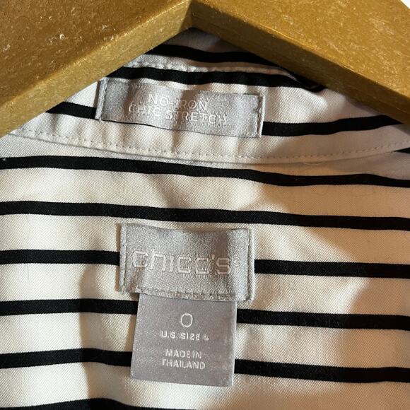 Chico's Shirt Womens Size 0 US 4‎ White Cheetah Print Striped No-Iron Tunic - Picture 6 of 9